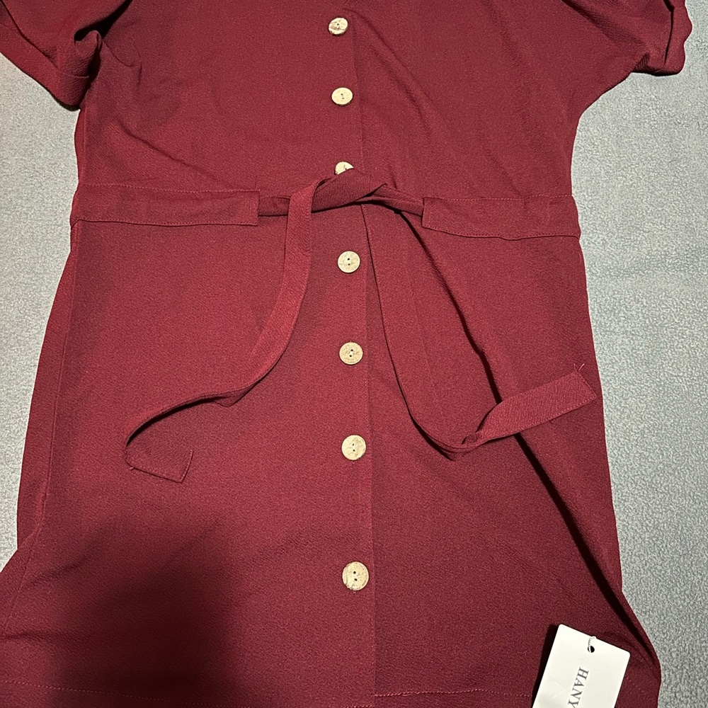 Burgundy Button-Down Dress